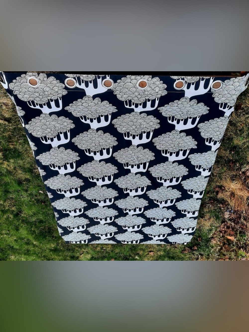 IKEA Kajsamia CURTAINS SET / 2 Drapes BLACK /WHITE Tribal TREE GROMMETS 98x57in